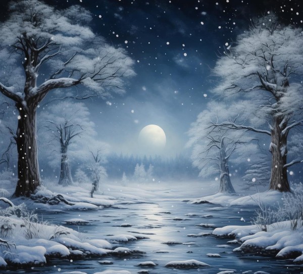 冬晚诗意画卷，静谧美景映寒夜,冬日夜晚，静美如诗的风景画卷,漫步,画卷,光芒,第1张
