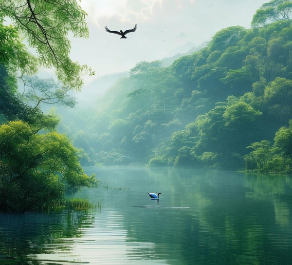 雁鸣湖，诗意山水画卷之地,雁鸣湖，一幅诗意盎然的山水画卷,画卷,诗意,心灵,第1张