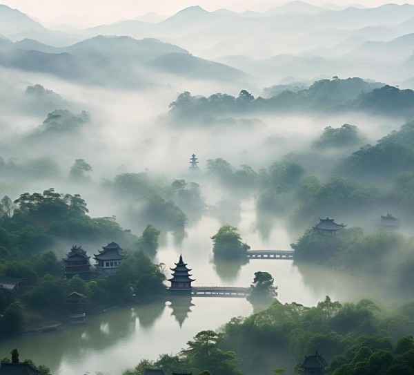 江南烟雨画卷，山水风景的绝美探寻之旅,烟雨江南，山水如画——探寻江南的山水风景之美,画卷,诗意,交织,第1张